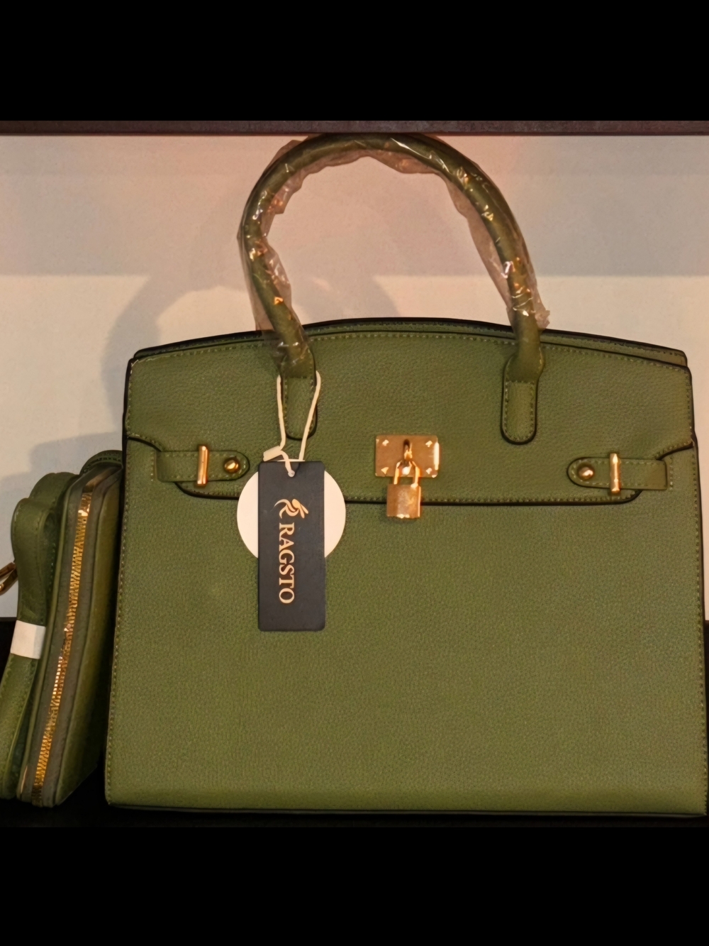 Brand New - Avocado Green Luxury Tote w Matching Wallet & Gold-toned Hardware